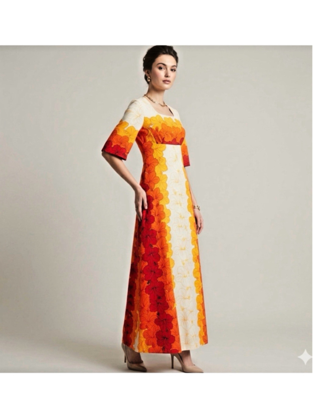 Ui-Maikai Vintage 60's 70's Hawaiian Floral Maxi Dress